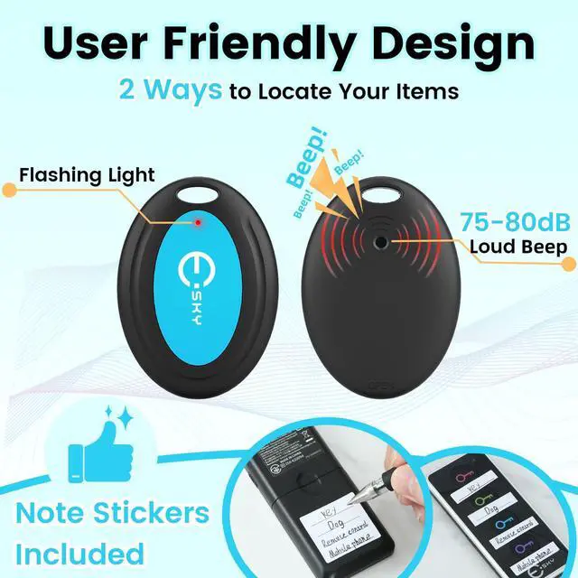 Alt view image 6 of 7 - Key Finder Locator with Sound, 80dB Item Trackers with 131ft Range Beeper Tags, Wireless Key Finders for Finding Keys Wallet Remote Control Pet Phone, 4 Receivers & Flashlight