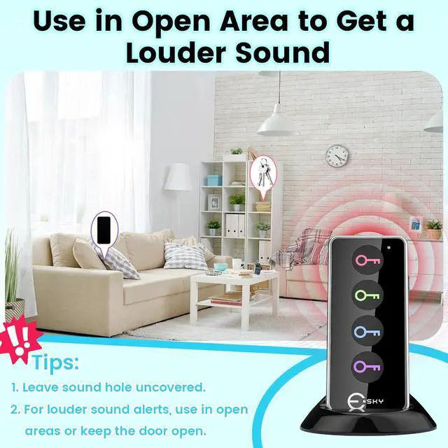 Alt view image 7 of 7 - Key Finder Locator with Sound, 80dB Item Trackers with 131ft Range Beeper Tags, Wireless Key Finders for Finding Keys Wallet Remote Control Pet Phone, 4 Receivers & Flashlight