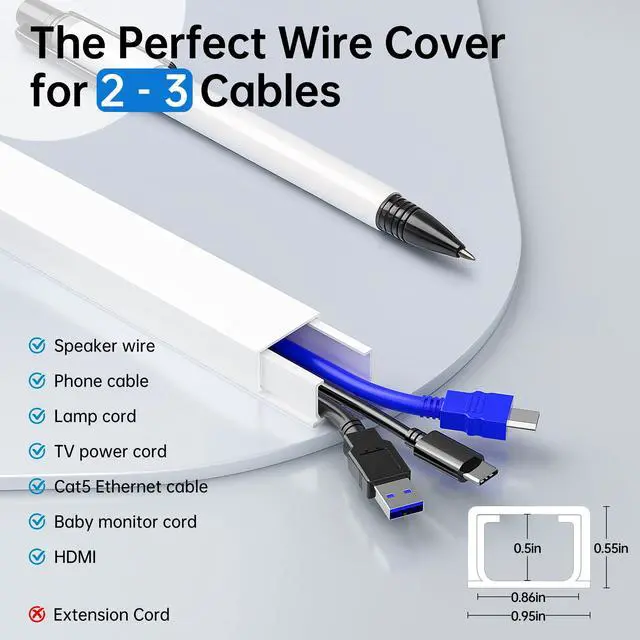 Alt view image 2 of 7 - Cable Hider, 315in Cord Covers for Wires on Wall, One-Cord Cord Hider, Paintable Wire Hiders Wire Covers for Cords, Cable Management for Hiding 2-3 Wires, 20x L15.7 W0.95 H0.55in, White