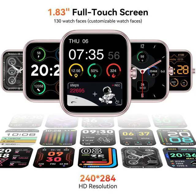 Alt view image 3 of 7 - Smart Watch with Alexa Built-in, 1.83" HD Health Fitness Tracker, Bluetooth Calls/Notifications, 120+ Sports Modes, 24/7 Heart Rate/Sleep Tracking, IP68 Waterproof for iPhone and Android (Pink)