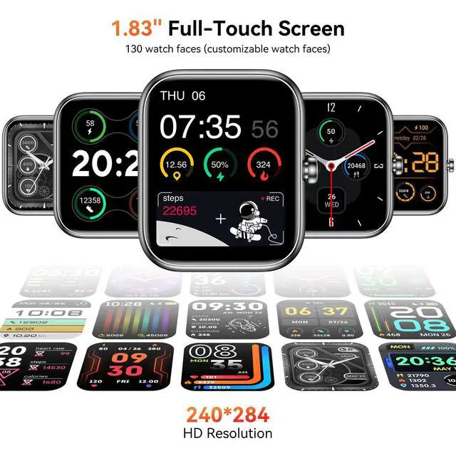 Alt view image 3 of 7 - Smart Watch with Alexa Built-in, 1.83" HD Health Fitness Tracker, Bluetooth Calls/Notifications, 120+ Sports Modes, 24/7 Heart Rate/Sleep Tracking, IP68 Waterproof for iPhone and Android (Blue)