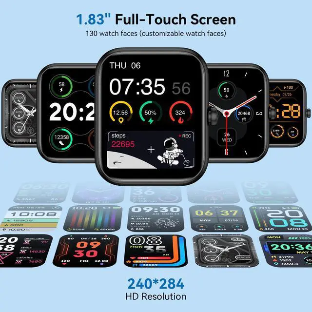 Alt view image 3 of 7 - Smart Watch with Alexa Built-in, 1.83" HD Health Fitness Tracker, Bluetooth Calls/Notifications, 120+ Sports Modes, 24/7 Heart Rate/Sleep Tracking, IP68 Waterproof for iPhone and Android (Black)