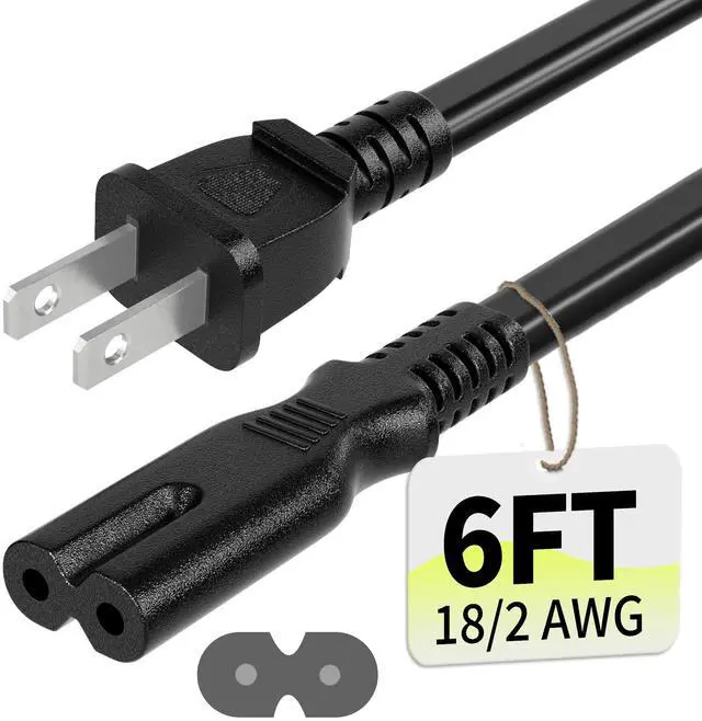 Main image of 2 Prong AC Power Cord 6Ft Black, Universal Power Cable Replacement for Sony PS5/PS4/PS3 Slim, PlayStation 5 4 3, Xbox One X/S, Xbox Series X/S, TV, Printer-ETL Listed