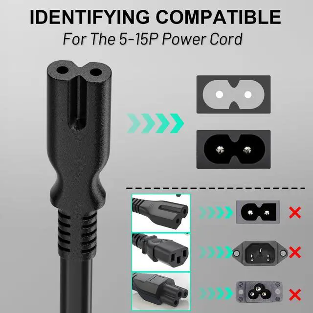 Alt view image 3 of 7 - 2 Prong AC Power Cord 6Ft Black, Universal Power Cable Replacement for Sony PS5/PS4/PS3 Slim, PlayStation 5 4 3, Xbox One X/S, Xbox Series X/S, TV, Printer-ETL Listed