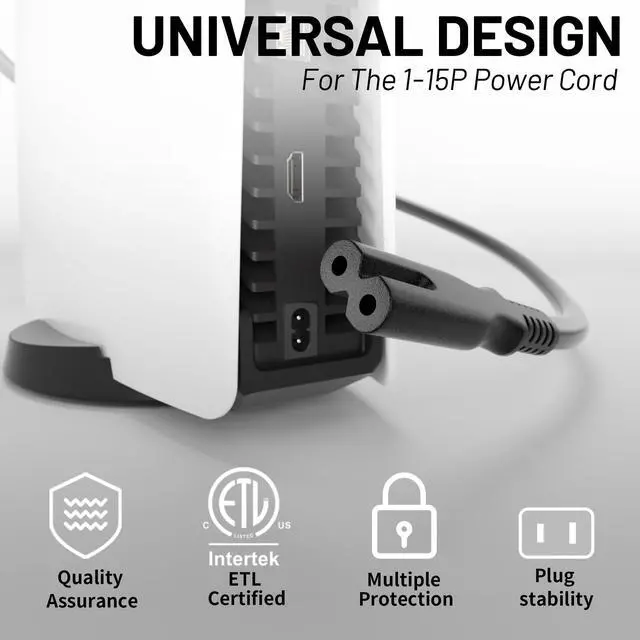 Alt view image 7 of 7 - 2 Prong AC Power Cord 6Ft Black, Universal Power Cable Replacement for Sony PS5/PS4/PS3 Slim, PlayStation 5 4 3, Xbox One X/S, Xbox Series X/S, TV, Printer-ETL Listed