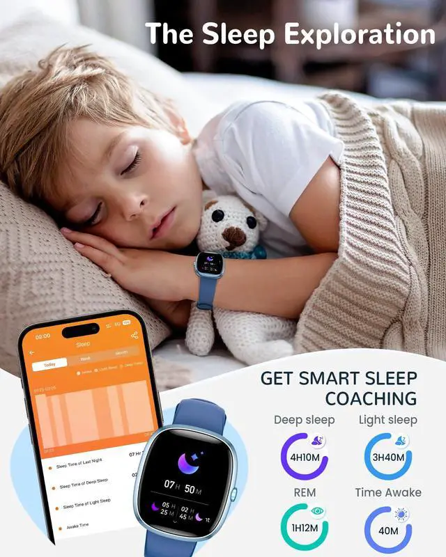 Alt view image 4 of 7 - Smart Watch for Kids Girls Gift: No APP No Phone Needed Watch with Heart Rate Sleep Monitor Pedometer, Music Player, Alarm Clock & Timer, 20 Games, Camera-Birthday Gifts for 4-16 Year Olds Boys Blue