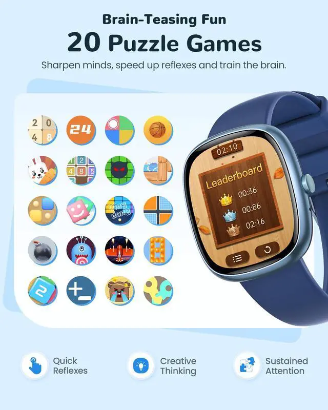 Alt view image 6 of 7 - Smart Watch for Kids Girls Gift: No APP No Phone Needed Watch with Heart Rate Sleep Monitor Pedometer, Music Player, Alarm Clock & Timer, 20 Games, Camera-Birthday Gifts for 4-16 Year Olds Boys Blue