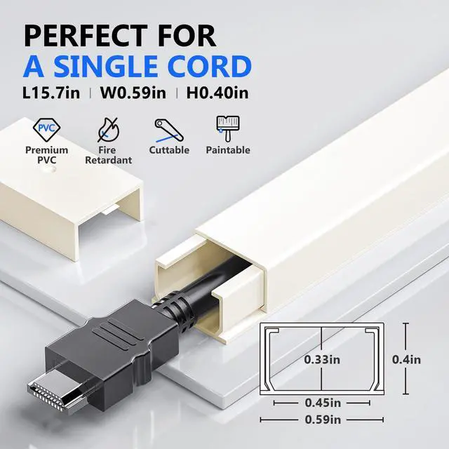 Alt view image 2 of 7 - 142in Beige Cord Hider, Beige Cord Covers for Wires on Wall, One-Cord Cable Hider, Wire Hider Wire Covers for Cords on Wall, Easy Set up Cable Cover Raceway, L15.7 W0.59 H0.4in