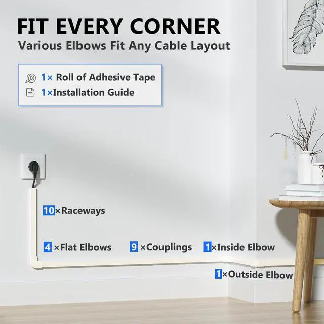 Alt view image 3 of 7 - 142in Beige Cord Hider, Beige Cord Covers for Wires on Wall, One-Cord Cable Hider, Wire Hider Wire Covers for Cords on Wall, Easy Set up Cable Cover Raceway, L15.7 W0.59 H0.4in