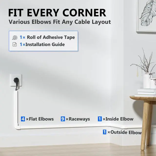 Alt view image 4 of 7 - Cord Cover, 142in Wire Covers for Cords on Wall, Small Cord Cable Hider for 1 Wire, Ease Installation Cords Hider for Wall Mount TV, Paintable Cable Cover Raceway, L15.7 W0.59 H0.4in, White