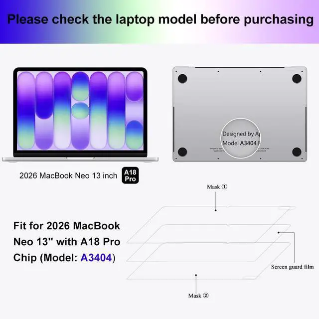 Alt view image 2 of 7 - 2-Pack Anti Blue Light Screen Protector for 2026 New MacBook Neo 13 inch Apple A18Pro/A3404 Anti Scratch Accessories Anti Glare Matte Protective Shield Film for MacBook Neo 13''