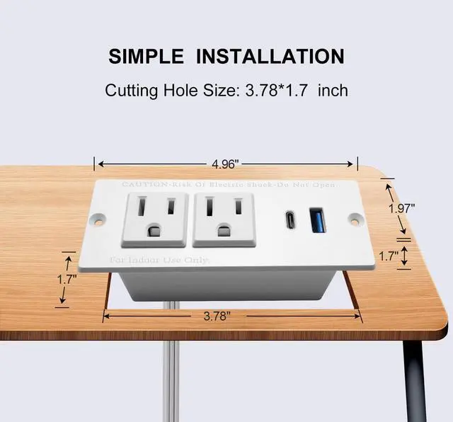 Alt view image 2 of 7 - USB C Recessed Power Strip Fast Charge Desktop Power Station 2 Outlets 2 USB (PD20W & QC18W, Total 20W) Mountable Flat Plug Extension Cord Mount for Tabletop Sofa Cabinet Nightstand (USB C White)