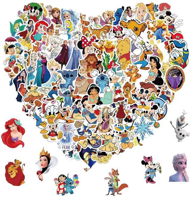 Main image of 100pcs Disney Cartoon Stickers for Kids Water Bottle, Kawaii Princess Waterproof Vinyl Stickers for Adult Teen Girl Laptop Skateboard Bike Guitar Laggage Bicycle Travel Case Helmet