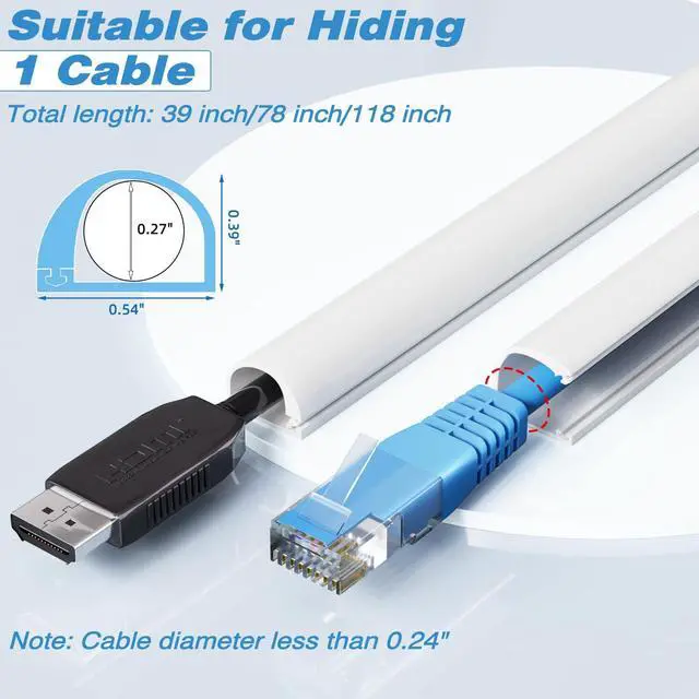 Alt view image 2 of 7 - 118" Silicone Cord Hider for 1 Cord,Flexible Side-Opening Self-Adhesive Cord Covers for Wires on Wall Mount TV,Easier Setup for Home Office Cable Management Wire Hider,0.54" W x 0.39" H,White