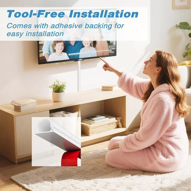 Alt view image 7 of 7 - 118" Silicone Cord Hider for 1 Cord,Flexible Side-Opening Self-Adhesive Cord Covers for Wires on Wall Mount TV,Easier Setup for Home Office Cable Management Wire Hider,0.54" W x 0.39" H,White
