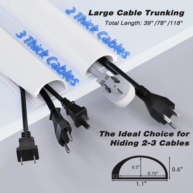 Alt view image 2 of 7 - 78" Silicone Cord Hider for 2-3 Cords,Flexible Side-Opening Self-Adhesive Cord Covers for Wires on Wall Mount TV,Easier Setup for Home Office Cable Management Wire Hider,1.1" W x 0.6" H,White
