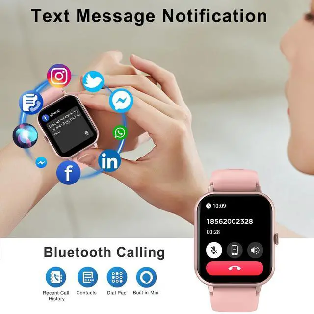 Alt view image 2 of 6 - Smart Watch for Men Women Compatible with IOS Android Phone, 1.83" Full Touchscreen IP68 Waterproof Smart Watches,Fitness Tracker with Make/Recive Call 123+ Sport Modes Heart Rate/Sleep Monitor,Pink
