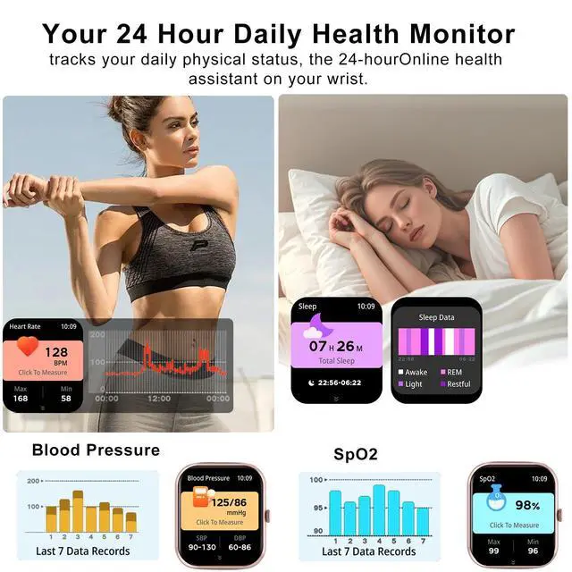 Alt view image 3 of 6 - Smart Watch for Men Women Compatible with IOS Android Phone, 1.83" Full Touchscreen IP68 Waterproof Smart Watches,Fitness Tracker with Make/Recive Call 123+ Sport Modes Heart Rate/Sleep Monitor,Pink