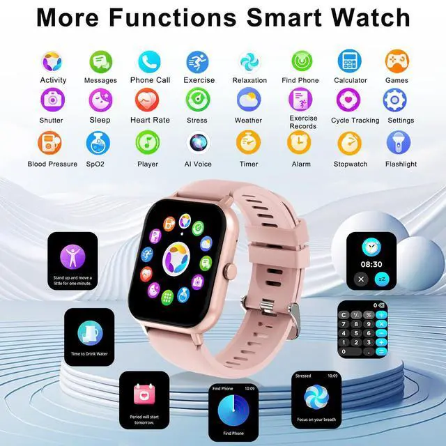 Alt view image 5 of 6 - Smart Watch for Men Women Compatible with IOS Android Phone, 1.83" Full Touchscreen IP68 Waterproof Smart Watches,Fitness Tracker with Make/Recive Call 123+ Sport Modes Heart Rate/Sleep Monitor,Pink