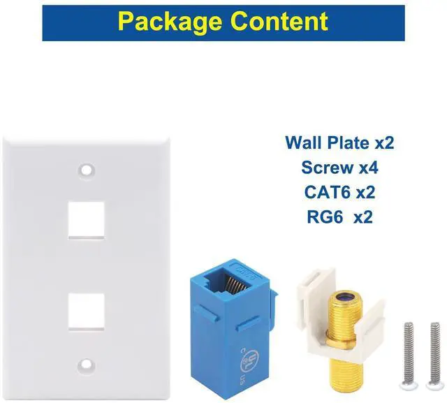 Alt view image 3 of 7 - Ethernet Coax Wall Plate (UL Listed), 2-Port Coax and Ethernet Wall Outlet with CAT6 Keystone Coupler and 3GHz Gold Plated Coaxial Keystone Jack Insert, Blue 2-Pack