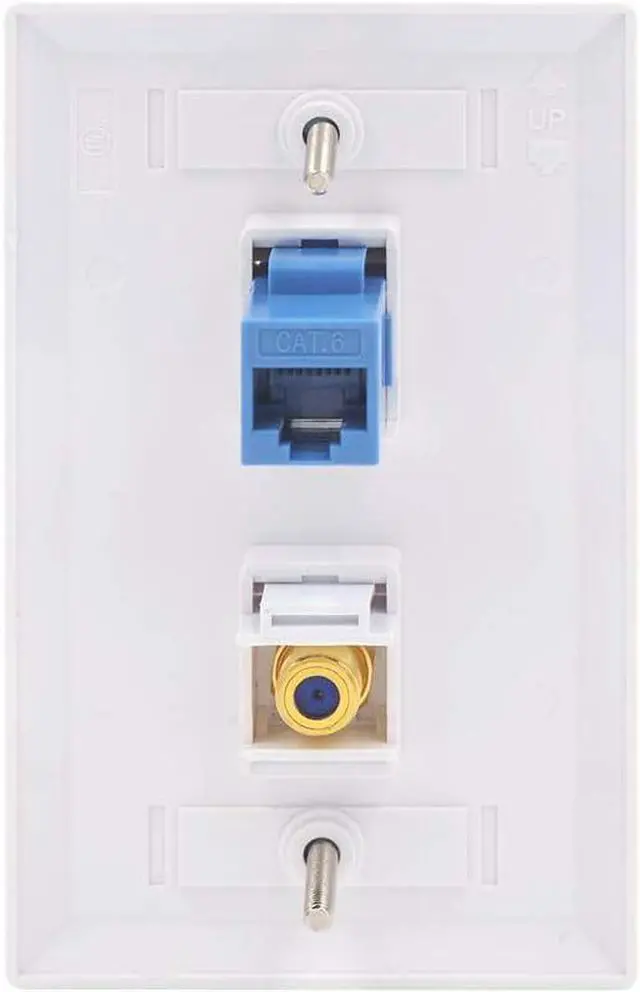 Alt view image 5 of 7 - Ethernet Coax Wall Plate (UL Listed), 2-Port Coax and Ethernet Wall Outlet with CAT6 Keystone Coupler and 3GHz Gold Plated Coaxial Keystone Jack Insert, Blue 2-Pack