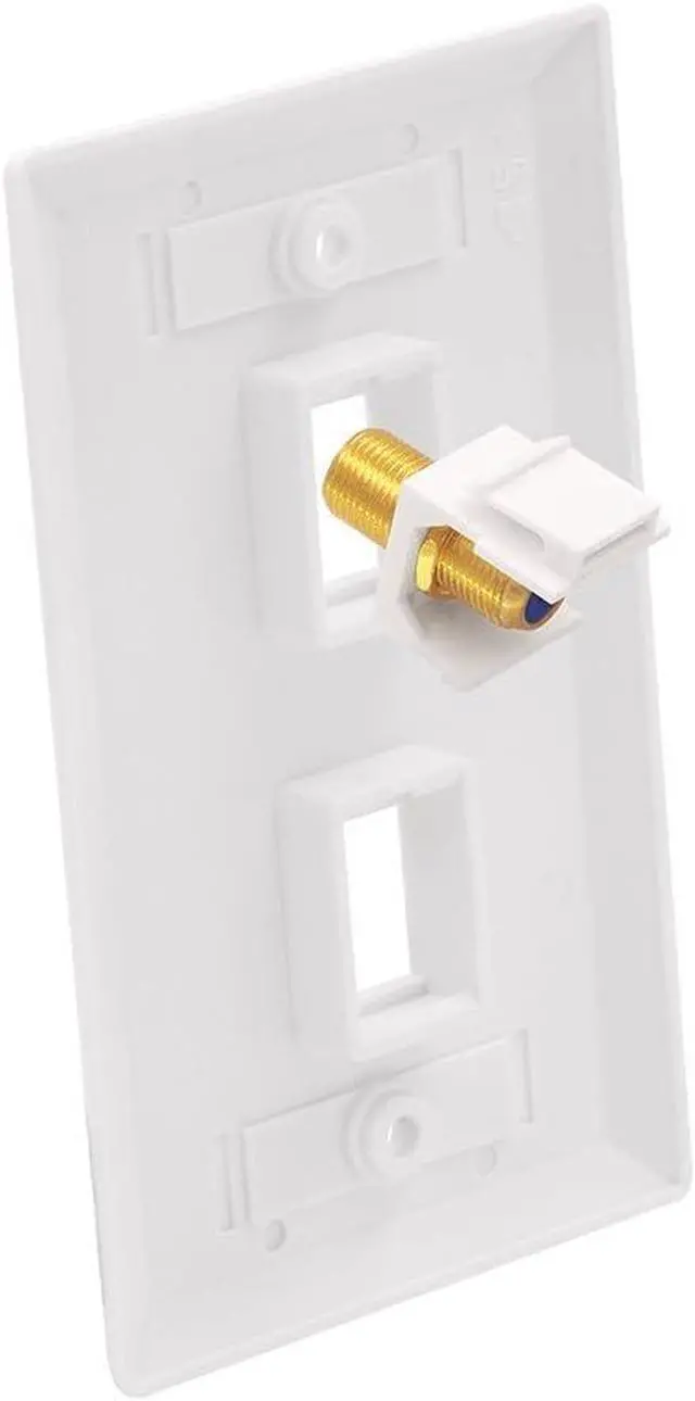 Alt view image 6 of 7 - Ethernet Coax Wall Plate (UL Listed), 2-Port Coax and Ethernet Wall Outlet with CAT6 Keystone Coupler and 3GHz Gold Plated Coaxial Keystone Jack Insert, Blue 2-Pack