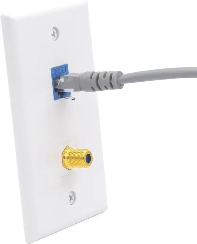 Alt view image 7 of 7 - Ethernet Coax Wall Plate (UL Listed), 2-Port Coax and Ethernet Wall Outlet with CAT6 Keystone Coupler and 3GHz Gold Plated Coaxial Keystone Jack Insert, Blue 2-Pack