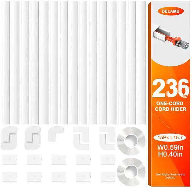 Main image of 236in Cord Hider, Single-Wire Cord Covers for Wires on Wall, Paintable Snap-on Design Wire Cover, Cable Management Kit for Corner-Mounted TVs, Easy Install Cable Raceways, W0.59 H0.4in, White
