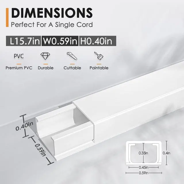 Alt view image 2 of 7 - 236in Cord Hider, Single-Wire Cord Covers for Wires on Wall, Paintable Snap-on Design Wire Cover, Cable Management Kit for Corner-Mounted TVs, Easy Install Cable Raceways, W0.59 H0.4in, White