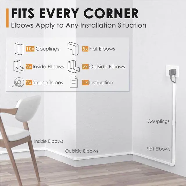 Alt view image 3 of 7 - 236in Cord Hider, Single-Wire Cord Covers for Wires on Wall, Paintable Snap-on Design Wire Cover, Cable Management Kit for Corner-Mounted TVs, Easy Install Cable Raceways, W0.59 H0.4in, White