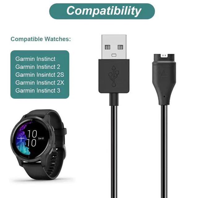 Alt view image 2 of 7 - Charger for Garmin Instinct & Instinct 2 2S 2X 3, Replacement Charging Cable Cord Plus a Black Silicone Charger Port Anti Dust Plug (2 Pack)