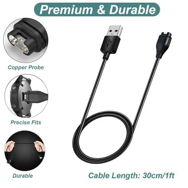 Alt view image 4 of 7 - Charger for Garmin Instinct & Instinct 2 2S 2X 3, Replacement Charging Cable Cord Plus a Black Silicone Charger Port Anti Dust Plug (2 Pack)