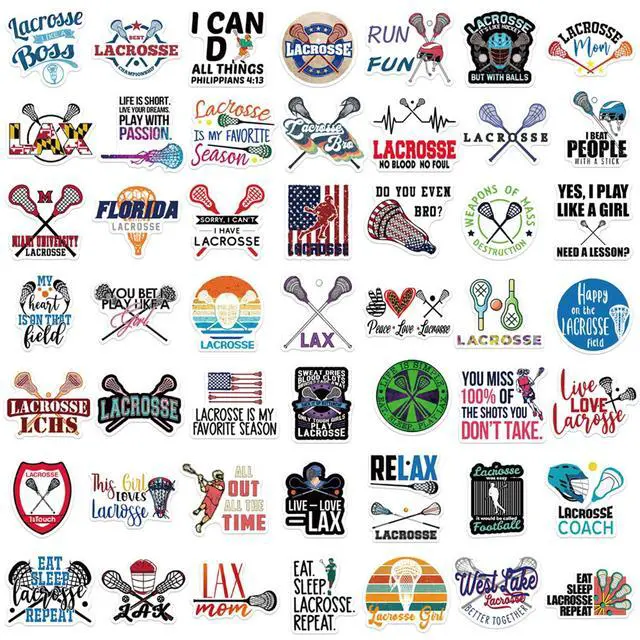 Alt view image 6 of 7 - 50 Pieces Lacrosse Stickers, Lacrosses Vinyl Stickers for Water Bottle, Helmet, Laptop, Phone, Lacrosses Gifts, Ball Party Favors, Sport Stickers Lacrosse Decorations for Kids Teens Boy