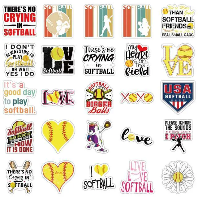 Alt view image 4 of 7 - 50 Pieces Softball Stickers, Soft Ball Vinyl Stickers for Water Bottle, Helmet, Laptop, Phone, Softball Gifts, Party Favors, Sport Sticker Soft Ball Decorations for Teens