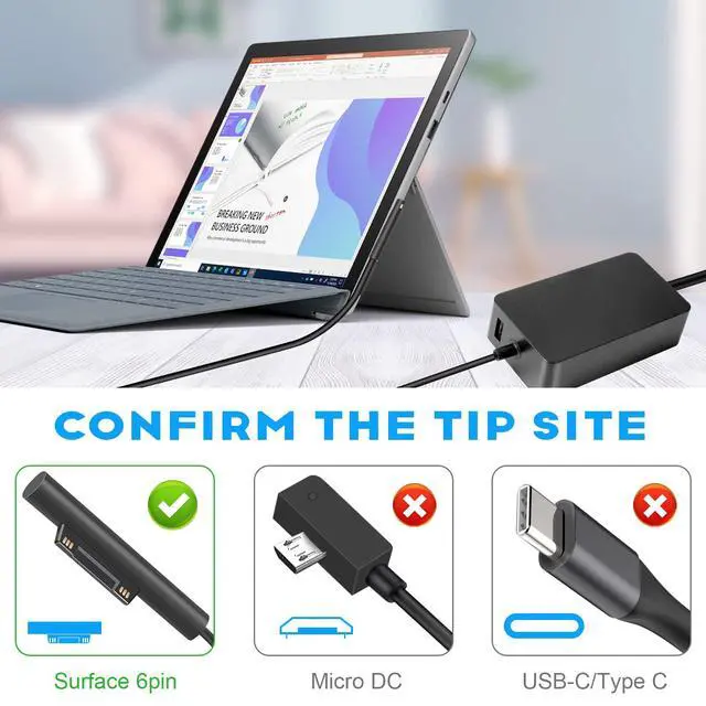 Alt view image 2 of 7 - Laptop Surface Pro Charger 15V 2.58A 44W Power Supply for Microsoft Surface Book Surface Pro 8/7/6/5/4/3 Laptop 1/2/3 Surface Go 1/2 & Surface Book (Not Compatible Surface 3)