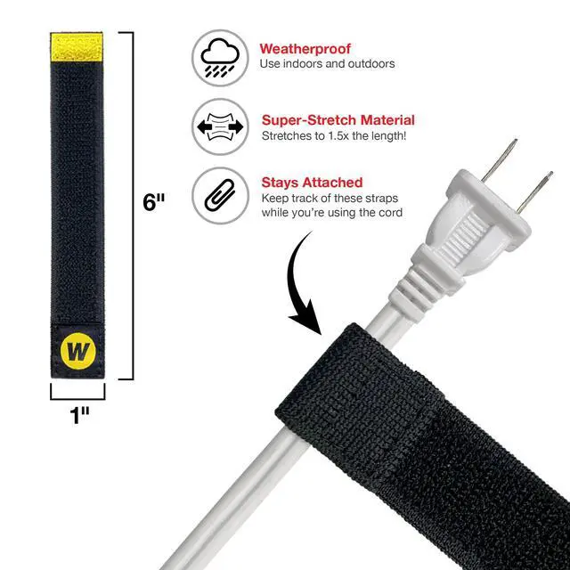 Alt view image 5 of 7 - Selfie Straps by - 6-inch (12-Pack) Black - Elastic Hook and Loop Cord Organizer Wraps for Phone Charger, Computer, Electrical Charging Cord and Cable Storage and Organization