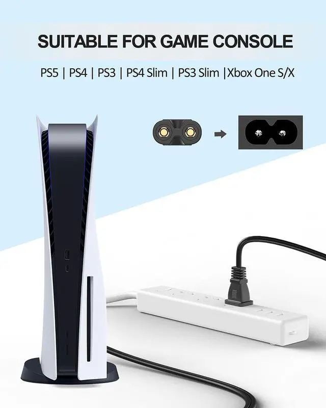 Alt view image 3 of 7 - 12Ft AC Power Cord for PS5 PS4 PS3,Xbox One S/X,Samsung TCL Roku Apple Toshiba Insignia LED LCD Smart TV,2 Prong Power Cable Replacement for HP Canon Printer