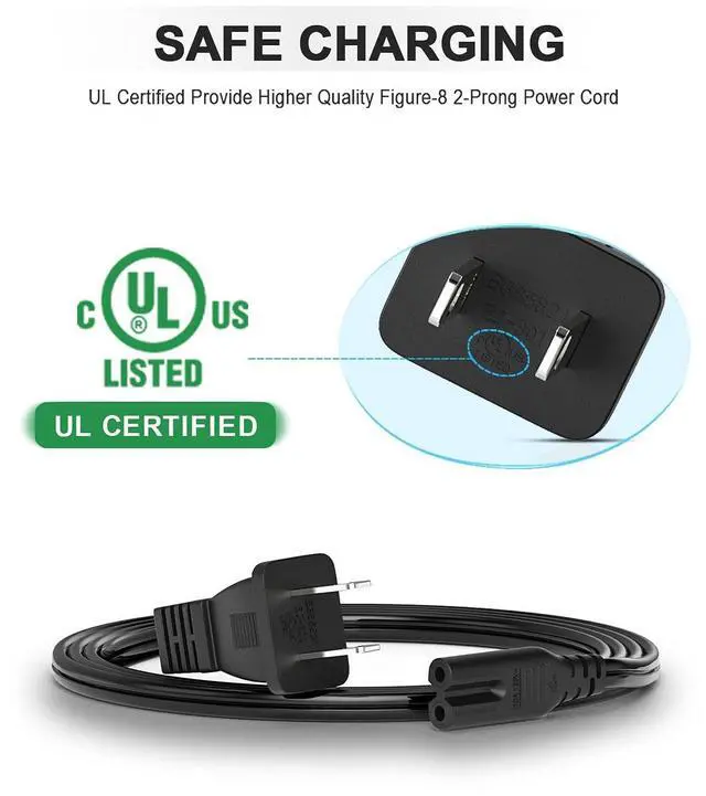 Alt view image 6 of 7 - 12Ft AC Power Cord for PS5 PS4 PS3,Xbox One S/X,Samsung TCL Roku Apple Toshiba Insignia LED LCD Smart TV,2 Prong Power Cable Replacement for HP Canon Printer