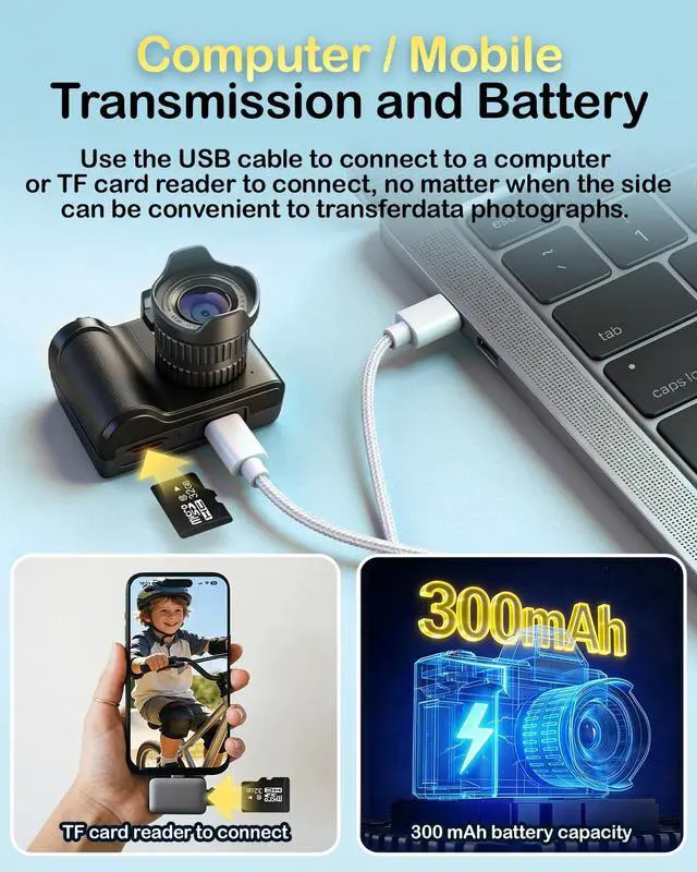 Alt view image 5 of 7 - Mini Keychain Digital Camera,1080P Tiny Portable Camera with 4X Zoom, 8GB SD Card & Full Accessories, Ideal Birthday & Festival Gifts for Girls Boys, Teenagers, Adult Beginners