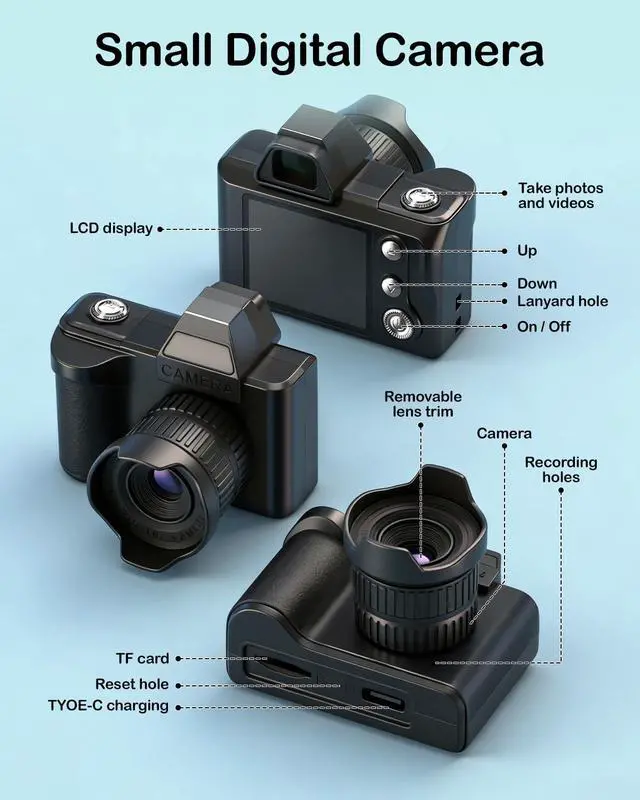 Alt view image 6 of 7 - Mini Keychain Digital Camera,1080P Tiny Portable Camera with 4X Zoom, 8GB SD Card & Full Accessories, Ideal Birthday & Festival Gifts for Girls Boys, Teenagers, Adult Beginners