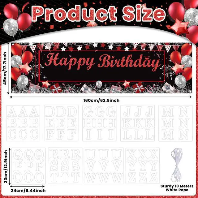 Alt view image 2 of 7 - Personalized Birthday Banner Happy Birthday Party Decorations Custom DIY Black Red Birthday Party Backdrop with Name Alphabet Letter Sticker Happy Birthday Sign Party Supplies for Men Women
