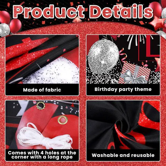 Alt view image 3 of 7 - Personalized Birthday Banner Happy Birthday Party Decorations Custom DIY Black Red Birthday Party Backdrop with Name Alphabet Letter Sticker Happy Birthday Sign Party Supplies for Men Women