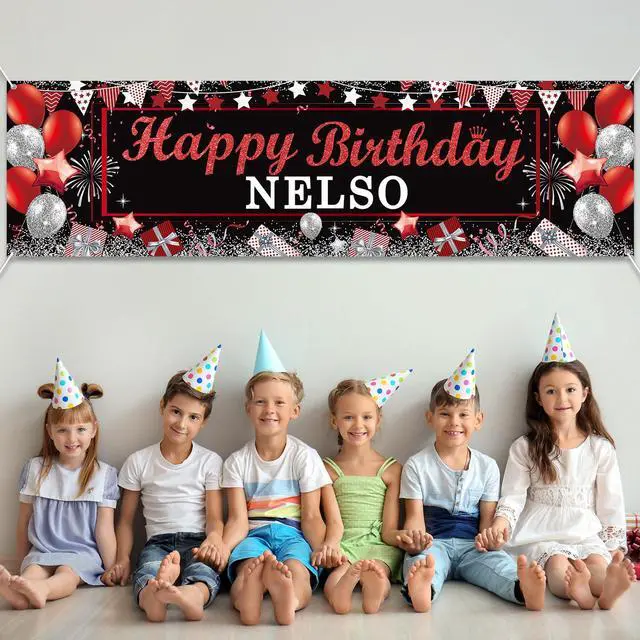Alt view image 4 of 7 - Personalized Birthday Banner Happy Birthday Party Decorations Custom DIY Black Red Birthday Party Backdrop with Name Alphabet Letter Sticker Happy Birthday Sign Party Supplies for Men Women