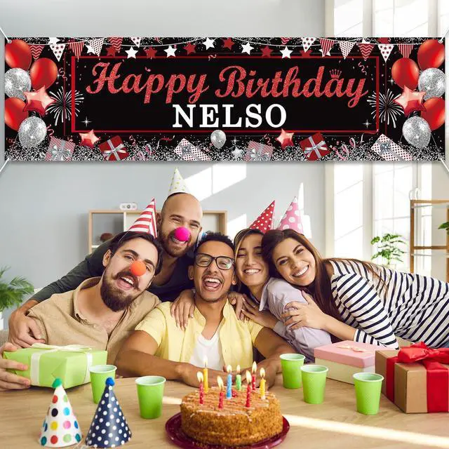 Alt view image 5 of 7 - Personalized Birthday Banner Happy Birthday Party Decorations Custom DIY Black Red Birthday Party Backdrop with Name Alphabet Letter Sticker Happy Birthday Sign Party Supplies for Men Women