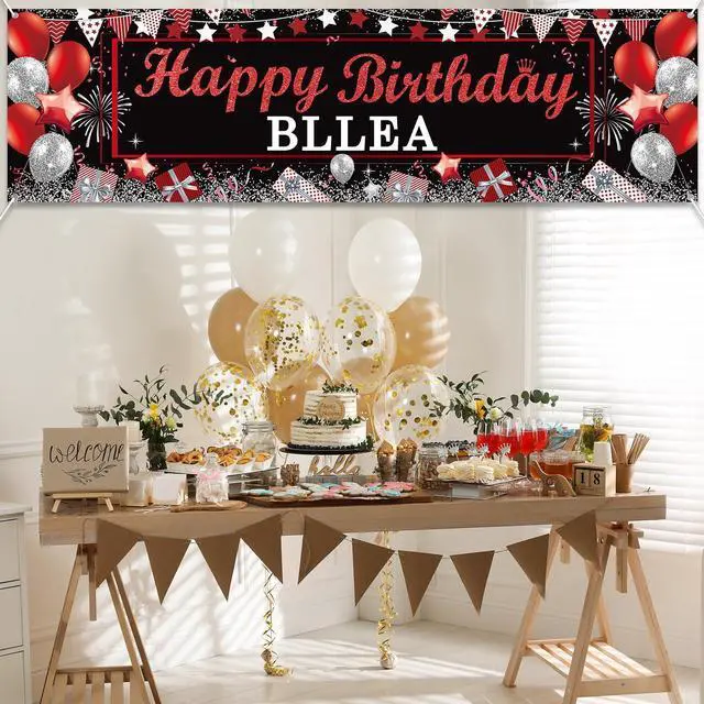 Alt view image 7 of 7 - Personalized Birthday Banner Happy Birthday Party Decorations Custom DIY Black Red Birthday Party Backdrop with Name Alphabet Letter Sticker Happy Birthday Sign Party Supplies for Men Women