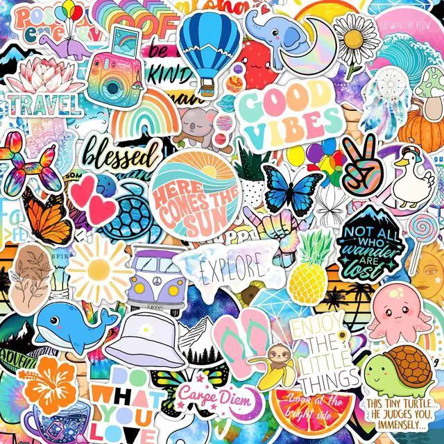 Main image of 120 Pcs Preppy Stickers, Summer Stickers for Water Bottles Girls, Laptop Accessory Waterproof, Cute Decals for Phone Waterbottle MacBook Cup, Summer Themed Stickers for Teens