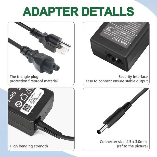 Alt view image 4 of 7 - 65W Charger for Dell Laptop Charger,AC Adapter for Dell Inspiron 15 3000 5000 Series 15-3552 3558 3567 5551 5555 5558 Laptop Power Supply Cord