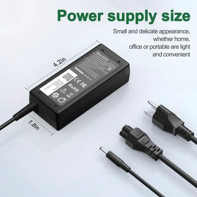 Alt view image 6 of 7 - 65W Charger for Dell Laptop Charger,AC Adapter for Dell Inspiron 15 3000 5000 Series 15-3552 3558 3567 5551 5555 5558 Laptop Power Supply Cord