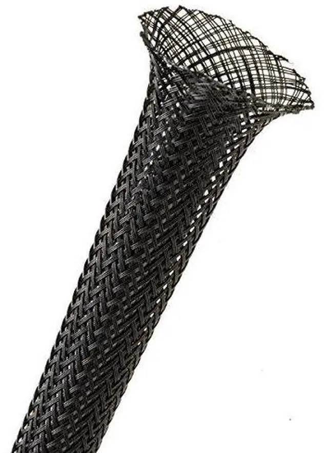 Main image of 1" Black PET Expandable Braided Sleeving Cable Mesh Flexible Wire Sleeve - 250 Feet
