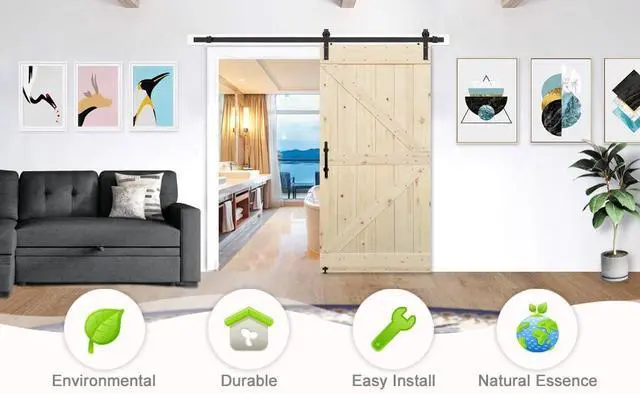 Alt view image 3 of 4 - 42in x 84in Barn Door, Unfinished British Brace Knotty Pine/American Traditional Country Style/Single Surfaces/A Simple Assembly is Required